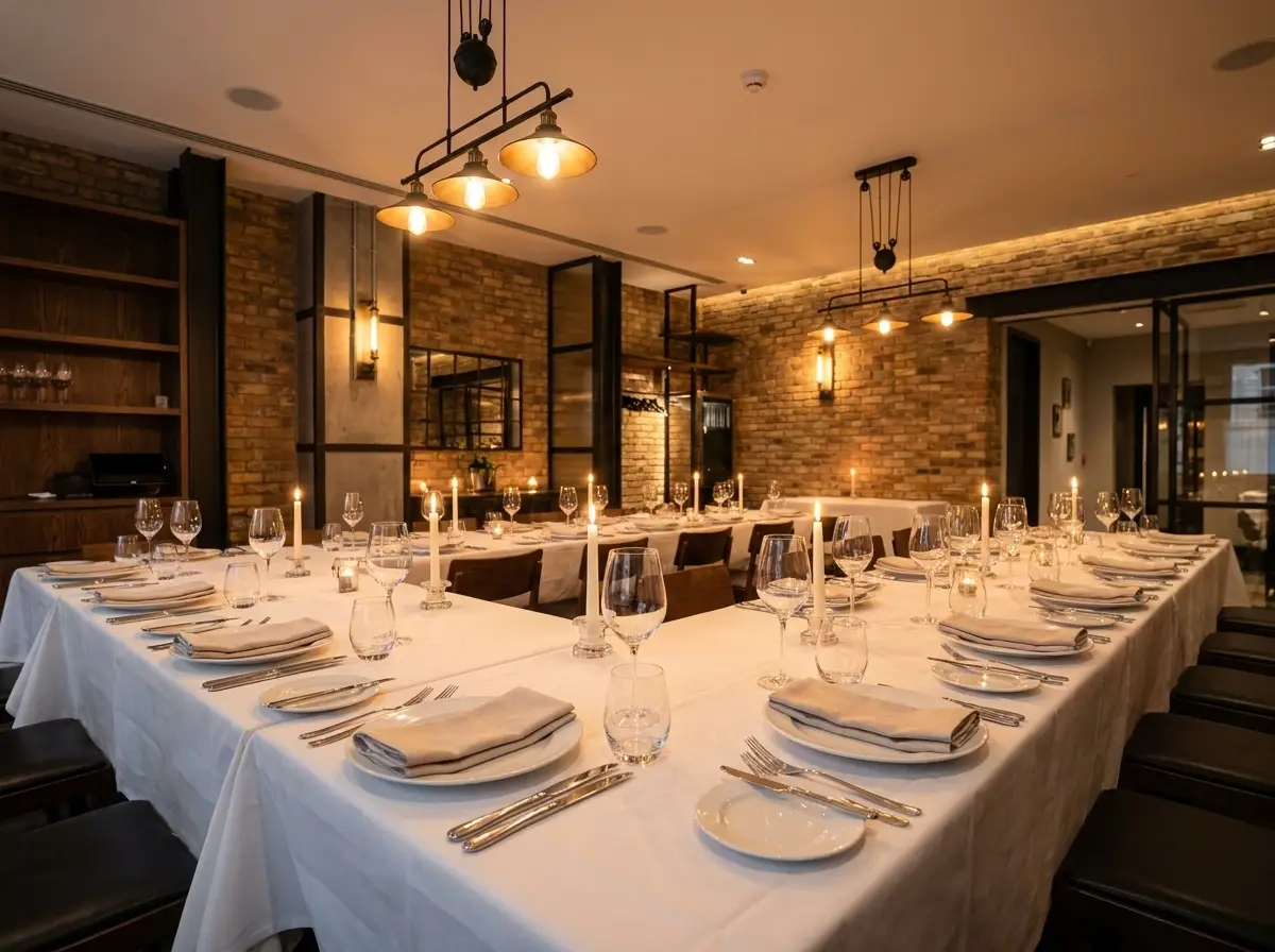 Private dining room set for twenty people