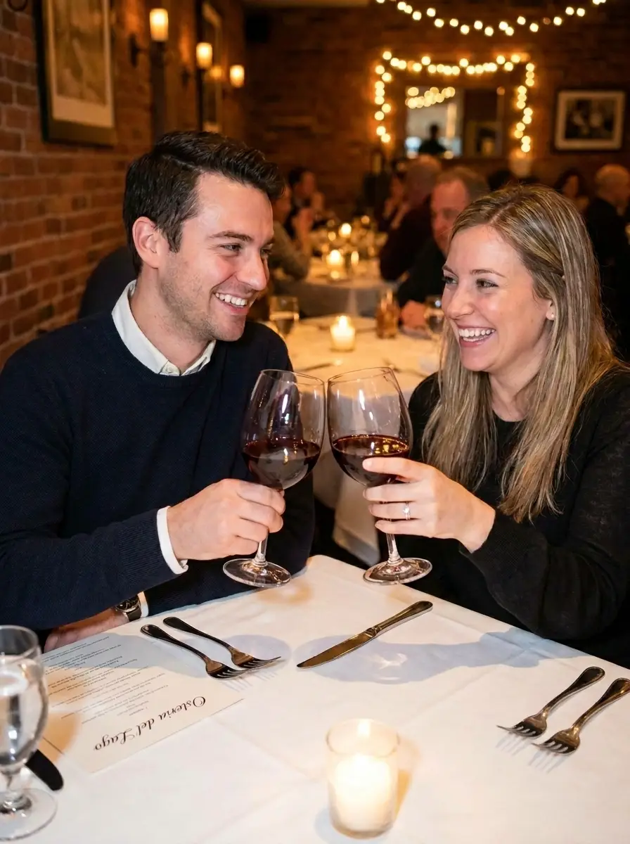 Guests at a candlelit table inside Osteria del Lago